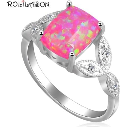 ROLILASON Purple fire Opal silver plated stamped Ring Rectangle shape Engagement items Jewelry Rings OR555