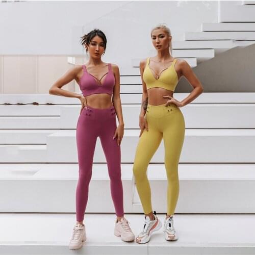 2 Piece Set Workout Clothes Sports Bras Top Women Running Vest Lycra Fitness Bra Stretch Leggings Yoga Suit Gym Sets Sportswear