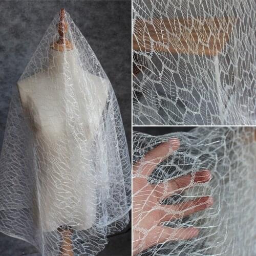 Lace18 100*150cm Solid White Leaves Hollow Gauze Fabrics Wedding Dress Wedding Veil Mesh Fabrics Wedding Background Clothes