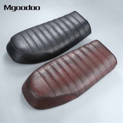 Mgoodoo Crocodile Motorcycle Vintage Universal Saddle Brat Cafe Racer Seat Brown Black Fit For KAWASAKI KZ Suzuki GS Honda CB