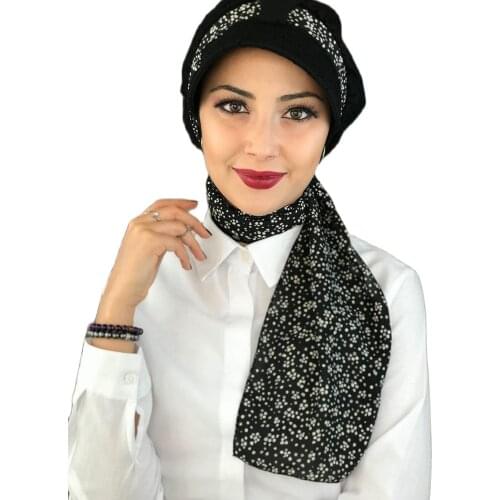 New Fashion 2021 Islamic 1headscarf Turban Womens Seasonal Bonnet One-piece Foulard Black Polka Dot Scarf Hat Bone