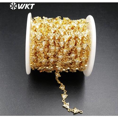 WT-BC083 Wholesale Custom Sparkly Cubic Zircon Triangle Beads Chain With 24K Gold Color Chain Custom Length 5m/lot