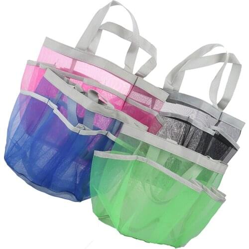 1pc Portable Quick Dry Shower Caddy Tote Bag Hanging Toiletry Mesh Bag with 7 Pocket Bathrooms Organizer for Dorm/Gym/Camp/Trave