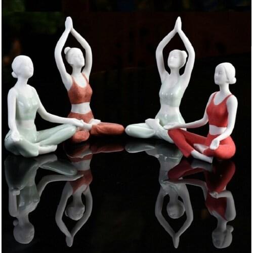 Peace Yoga Meditation Stretch Poses Girl Statute Home Desk Room Car Decoration Porcelain Modern Artwork Ceramic People Sculpture