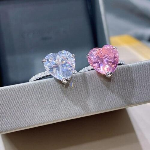 12*12MM Heart Rings For Women 925 Silver Wedding Engagement Bridal Jewelry Cubic Zirconia Stone Elegant Ring Accessories