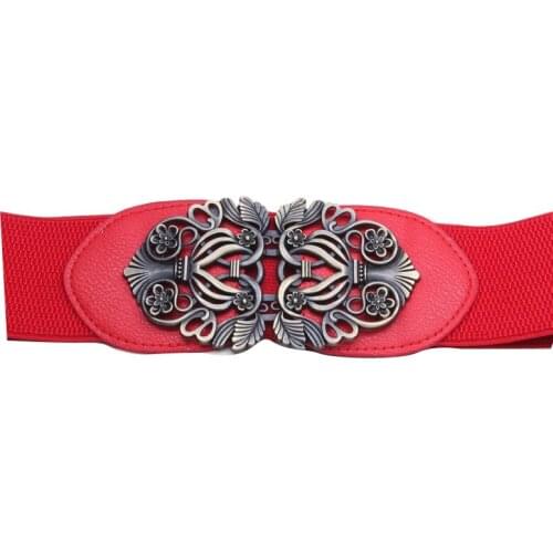 Retro Palace Carved Elastic Wide Belt Solid Color Vintage Women Wild Ladies Elasticity Belt Alloy Wholesale Accessories 6*60Cm