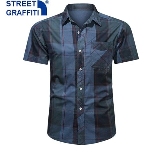 2021 Men Summer 100% Cotton Military Plaid Shirt Short Sleeve Cargo Shirts Men Spring Casual Single Breasted Business Shirt Men