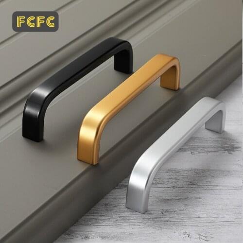 FCFC Cabinet Handles Aluminum Alloy Silver Matte Black Gold Kitchen Door Straight Handle Pulls Knobs Furniture Hardware