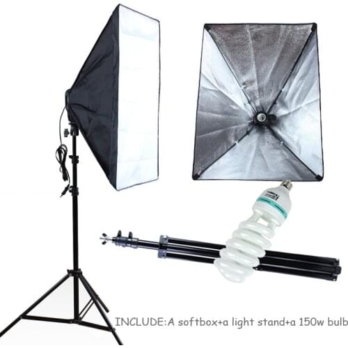 Photo Studio Lighting Softbox 50*70cm Photography Kit 100-240v E27 Lamp Holder Soft Box With 2m Light Stand&150w Bulb