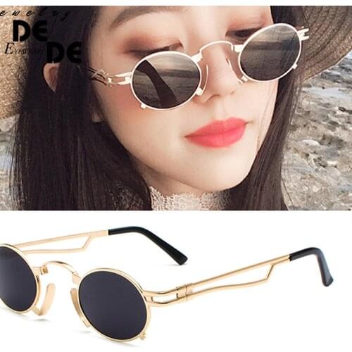 2019 Metal Oval Frame Steampunk Gothic Vampire Sunglasses Unisex Retro 1980s UV400 Sun Glasses Cosplay Styling Oculos De Sol