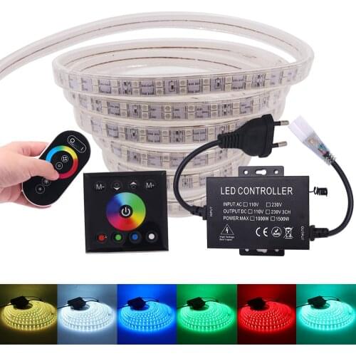 220V 240V RGB LED Strip Lamp 120leds/m 1500W Controller+Touch Remote Waterproof Outdoor Indoor Flexible Tape LED Rope Light