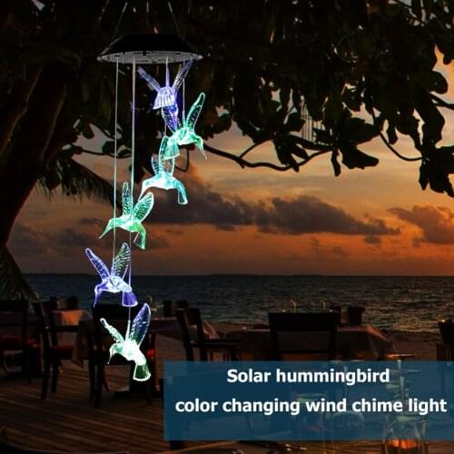 LED Color Changing Solar Power Wind Chime Crystal Ball Hummingbird Butterfly Waterproof Outdoor Windchime Solar Light For Garden
