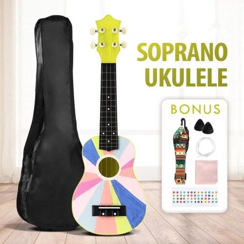 21 Inch Soprano Ukulele Basswood 4 Strings Hawaii Guitar Musical Instruments with Gig Bag Strap Strings Picks Stickers (YOW)