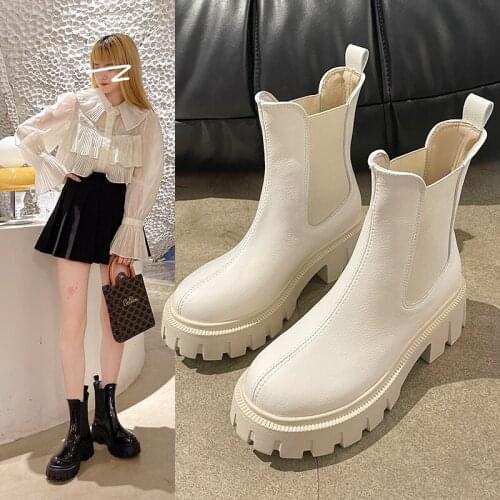 Spring 2021 ladies elegant white ankle boots female high heel platform shoes black gothic leather punk ankle boots