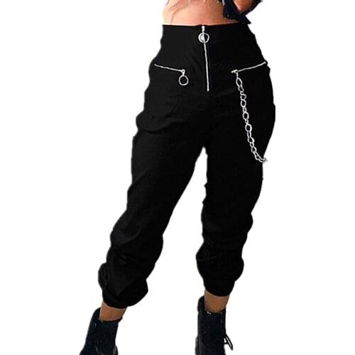 2019 women casual harem pants with chain solid sweatpants pant fashion hip hop long trousers capris gothic zipper streetwear