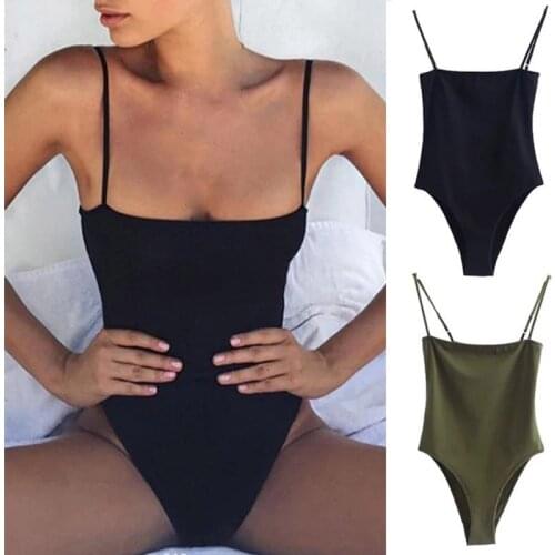 Ladies One-Pieces Solid Color Slim Flat Hanging Straps Bottom Small Vest Wrapped Chest Swimwear
