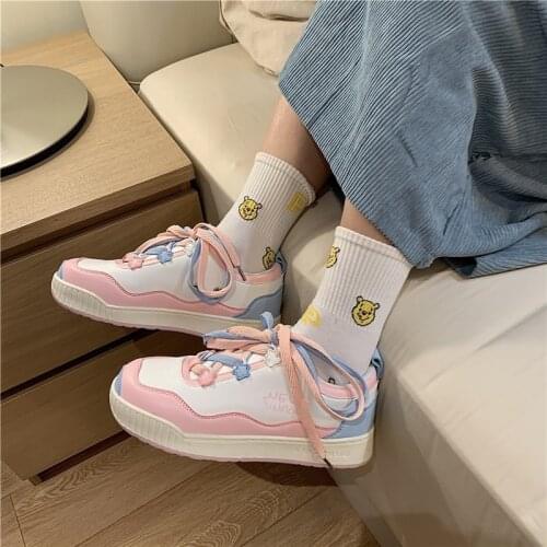 2021 New Spring School Sweet Loli Girls Korea/ Japanese Cute Anime Cosplay Lolita Shoes Women Harujuku Running Pink Sneakers
