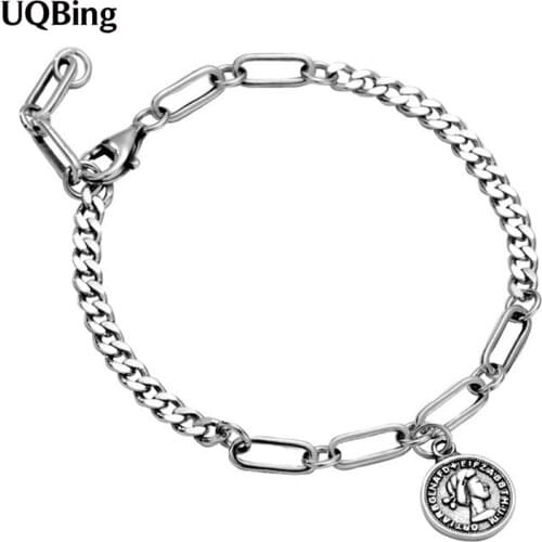 925 Sterling Silver Vintage Round Queen Avatar Charm Bracelets Women Link Chain Bracelets Jewelry Wholesale
