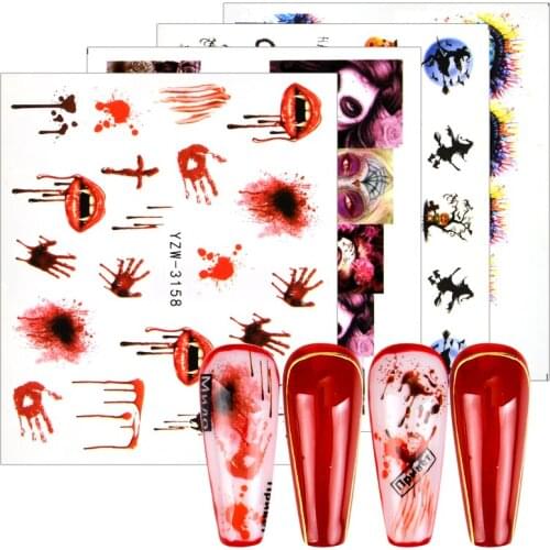 YWK 1 Sheet Halloween Nail Art Sticker Sexy Skull Bone Water Transfer Decals Nails Foil Manicure Decoration