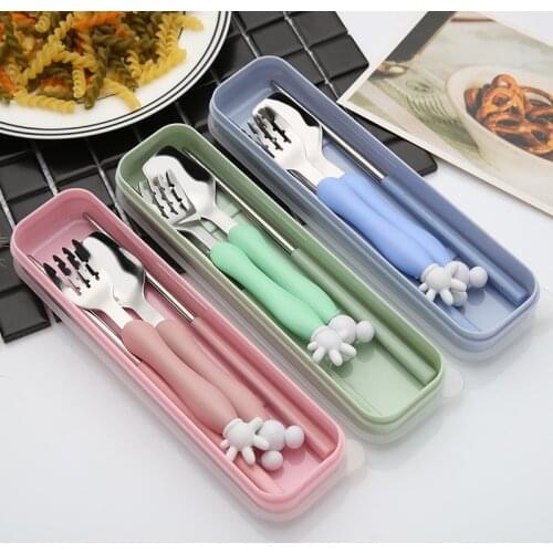 3PCS Cute Cartoon Stainless Steel Children Tableware Set Lovely mouse Fork Teaspoon Cutlery Kids Cutlery Sets With Box