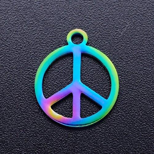 5pcs/lot 100% Stainless Steel Peace Symbol diy Charms With Rainbow Plated Wholesale For Earring Making Never Rust Never Tarnish
