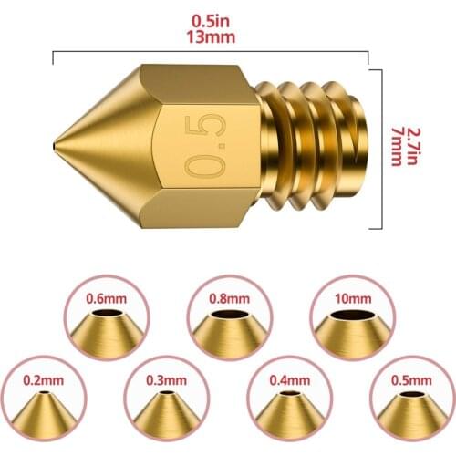 3D Printers Parts MK7 MK8 Nozzle 0.4mm 0.3mm 0.2mm 0.5mm Copper Extruder Threaded 1.75mm 3.0mm Filament Head Brass Nozzles Part