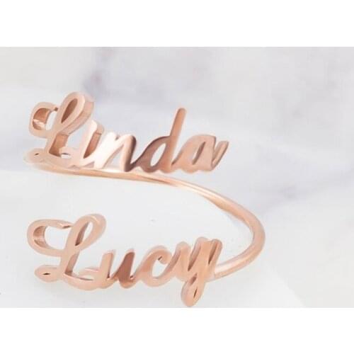 DUOYING Fashion Double Name Rings Gold Adjustable For Lovers Personalized Two Names Ring Custom Wedding Jewelry Birthday Gifts