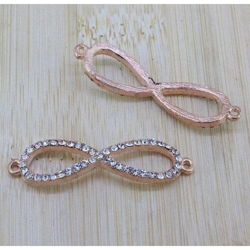 Hot sale design Rose gold plated Curved Side Ways Infinity Crystal Metal Bracelet Connector