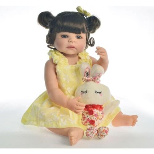 55cm bebes reborn toddler girl doll full body soft silicone vinyl reborn baby dolls Curly wig realista boneca reborn gift