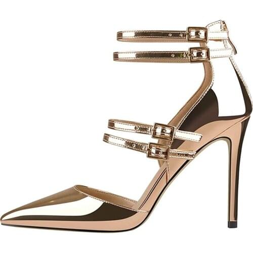 Lovirs Womens High Thin Heel Pointed Toe Patent leather Ankle Strap Stiletto Pumps Wedding Party Basic Shoes Size 4-15