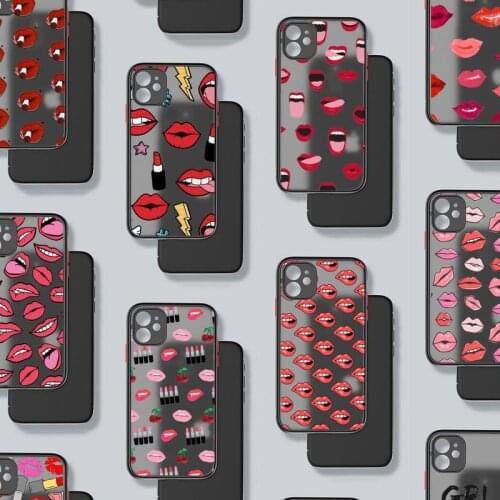Lipstick lips cartoon makeup sexy art Phone Case Matte Transparent for iPhone 7 8 11 12 s mini pro X XS XR MAX Plus mobile bags