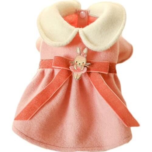 Cute Cat Clothes Dog Coat Winter Pink Ballet Rabbit Design Princess Dress Coat Bronzing Ribbon Bowtie Pups Coat Jacket Chihuahua