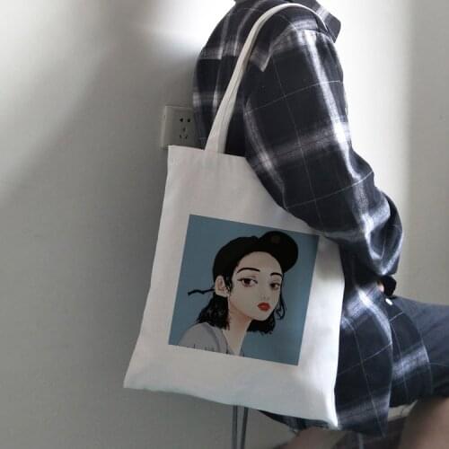 Cute Cartoon Girl Printed Shopping Bag Women Shoulder Bags Tote Package Crossbody Bags Purses Casual Handbag Student Book Bag