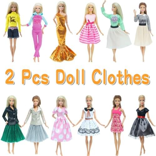 2 Pcs / Set Fashion Outfit Casual Daily Wear Twins Outfit Skirt Dress Clothes for Barbie Doll Baby Girls DIY Accessories Toy