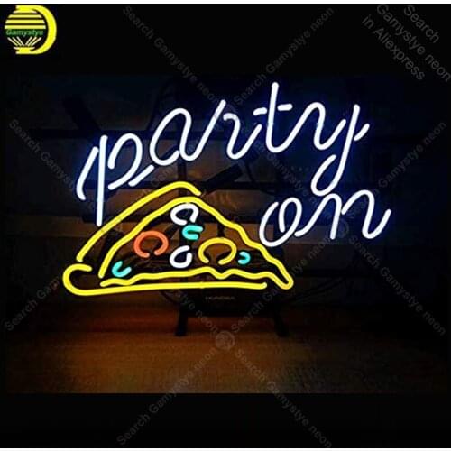 Neon Sign for Pizza Party On Slice Real Glass Tube Neon Bulb Signboard decorate Store hotel Handcraft sign Light up sign lampara
