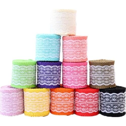 New 2meters Width 6cm Lace Linen Ribbon African Lace Fabric Various Color Linen Roll Clothing Shoes and Hat Wedding Decoration