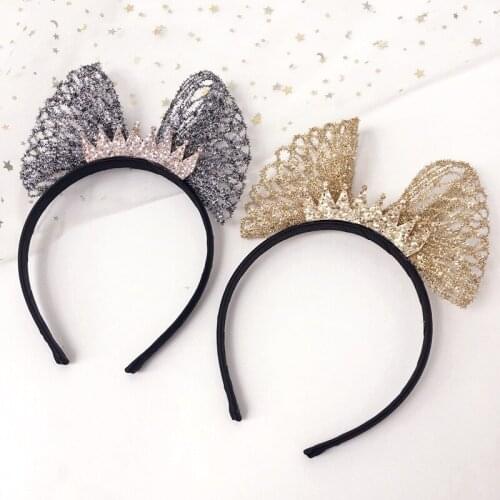Novelty Big Bow Crown Hairbands Glitter Girls Headwear Cute Pprincess Crown Hair Accessory 2pcs Young Girls Headwear Hot sale