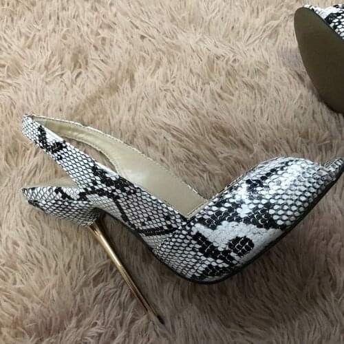 Sexy White Snakeskin Sandals High Heel Dress Party Women Sandals Summer New Peep Toe Sling Back Stiletto Fish Mouth 11cm Heels