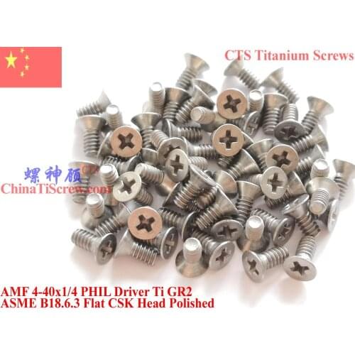 Titanium screws 4-40x1/4 4-40x5/16 4-40x3/8 4-40x1/2 4-40x5/8 4-40x3/4 4-40x7/8 4-40x1 Flat Head PHIL Driver 50 pcs Ti GR2