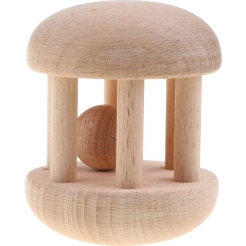 Montessori Style Natural Wooden Rattle, Clutching & Teething Ring Motor Development Sensory Skills Crib Toys
