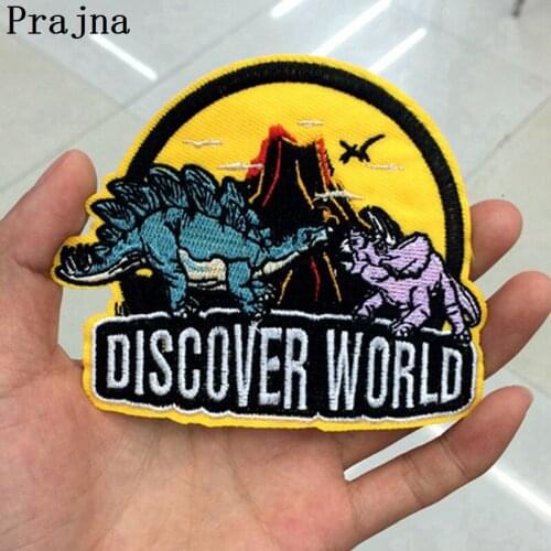 Prajna Discover World Dinosaur Patch Iron On Embroidered Patches Stalker Ironing Patches For Biker Clothing Jacket DIY Appliques