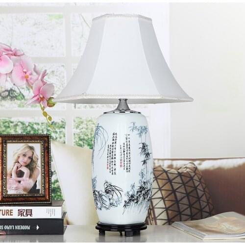 Bedroom Bedside Creative Lamp Jingdezhen Living Room New Chinese Classical Simple Modern Plum Orchid Bamboo Ceramic Table Lamp
