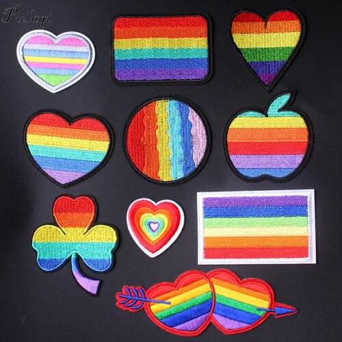 Pulaqi New Rainbow Iron On Patches For Clothing Gay Flag Embroidered Patches For Women Lady Backpacks DIY Appliques Decoration F