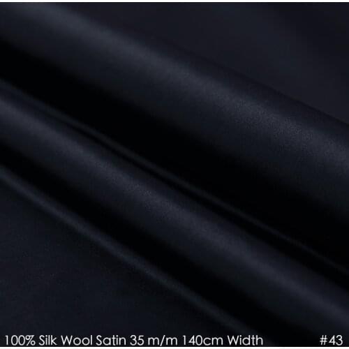 SILK WOOL SATIN 140cm width 35mm/35%Silk+65%Natural Silk Fabric Suits Plush Fabric Wedding Party Dress Fabric 43Deep Blue