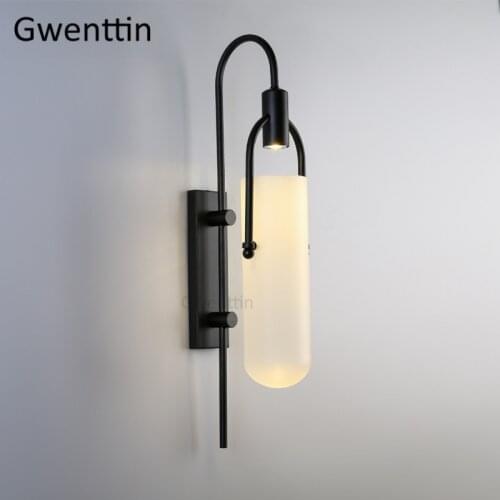 Modern Black Iron Wall Lamp Glass Wall Lights for Home Deco Bedroom Bedside Lamp Sconce Mirror Light Fixtures Industrial Decor