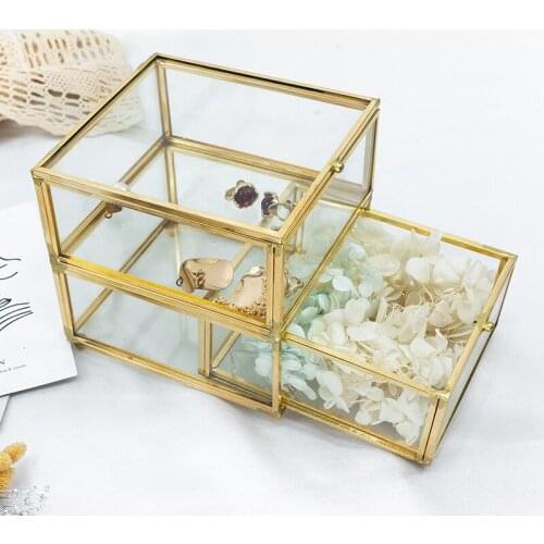 Glass Hanging Ornaments Simple Drawer Type Double Jewelry Flower Gift Accessories Make Up Storage Organizer Box