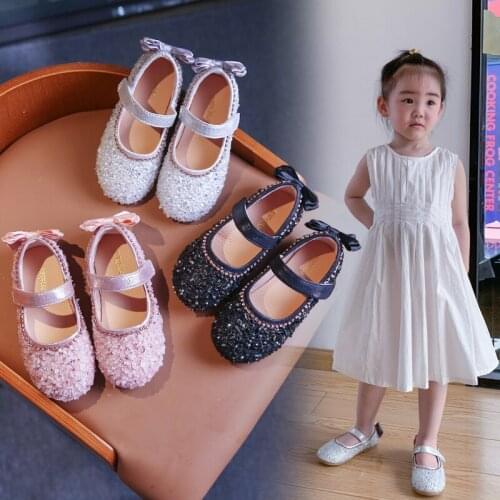 Girls' Rhinestone Shoes 2021 Summer New Bow-knot Princess Shoes Dance Kids Sweet Fashion All-match 21-36 Sequined Chic for Party