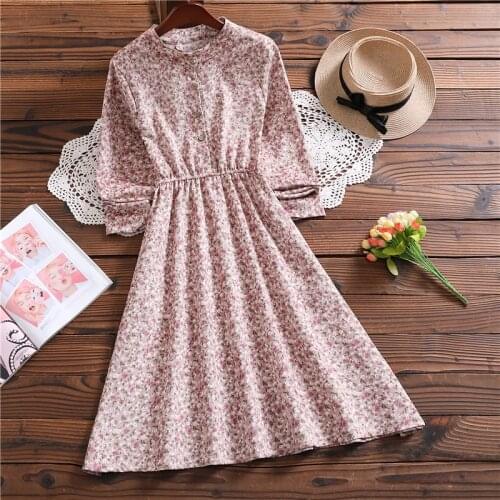 Mori girl sweet vestidos mujer hot new corduroy long sleeve floral elegant dress for women