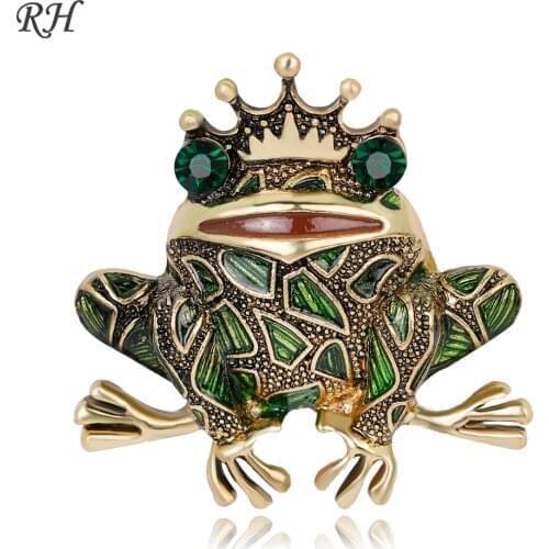 Vintage Dress Scarf Collar Pins Corsage Big Metal Rhinestone Frog Brooch For Women Large Animal Brooch Pins Badges Jewelry