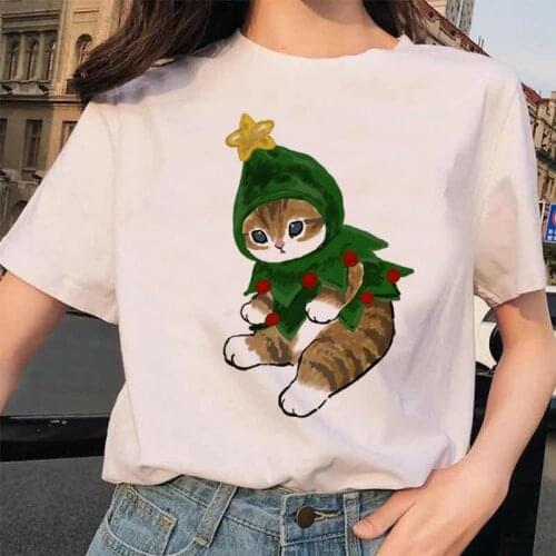 Christmas Kawaii Cat Graphic Printed Women T-shirt Female Fashion Short Sleeve Tshirts Unisex Harajuku Casual O-neck Tops Tee